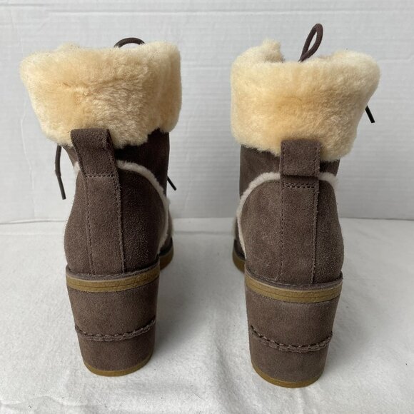 UGG Brown Suede and Wool Lace Up Heeled Boots - Picture 4 of 8